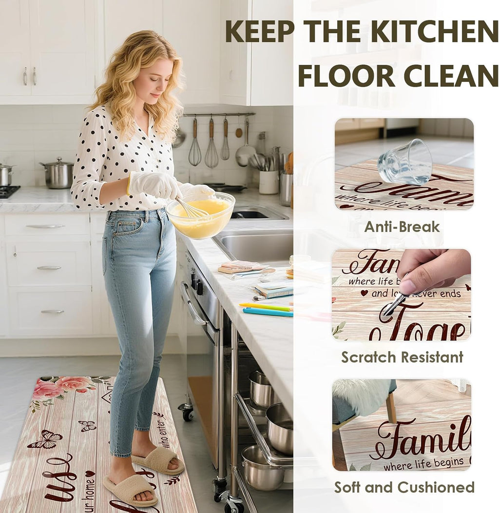 Farmhouse Washable Anti Fatigue Kitchen Mat Set