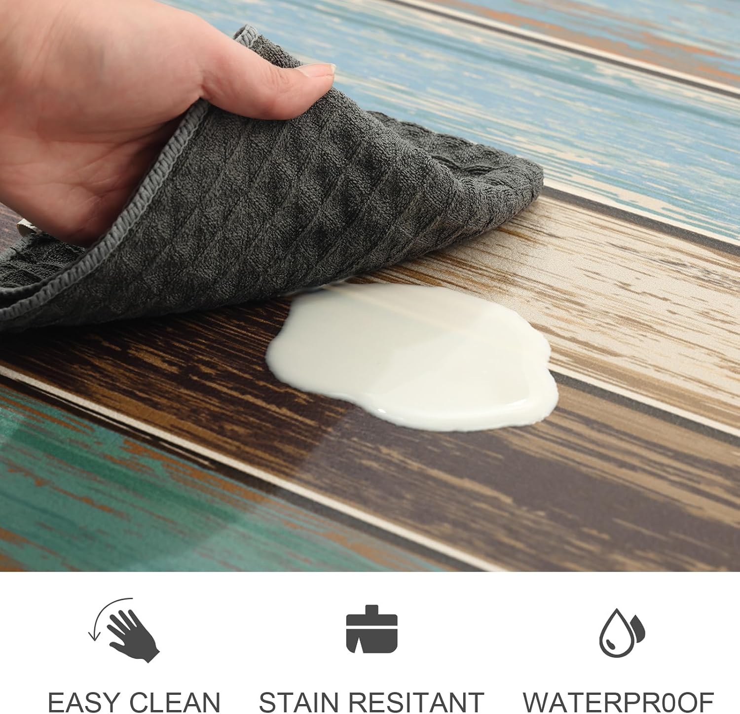 MAYHMYO Teal Wood Kitchen Mat Set