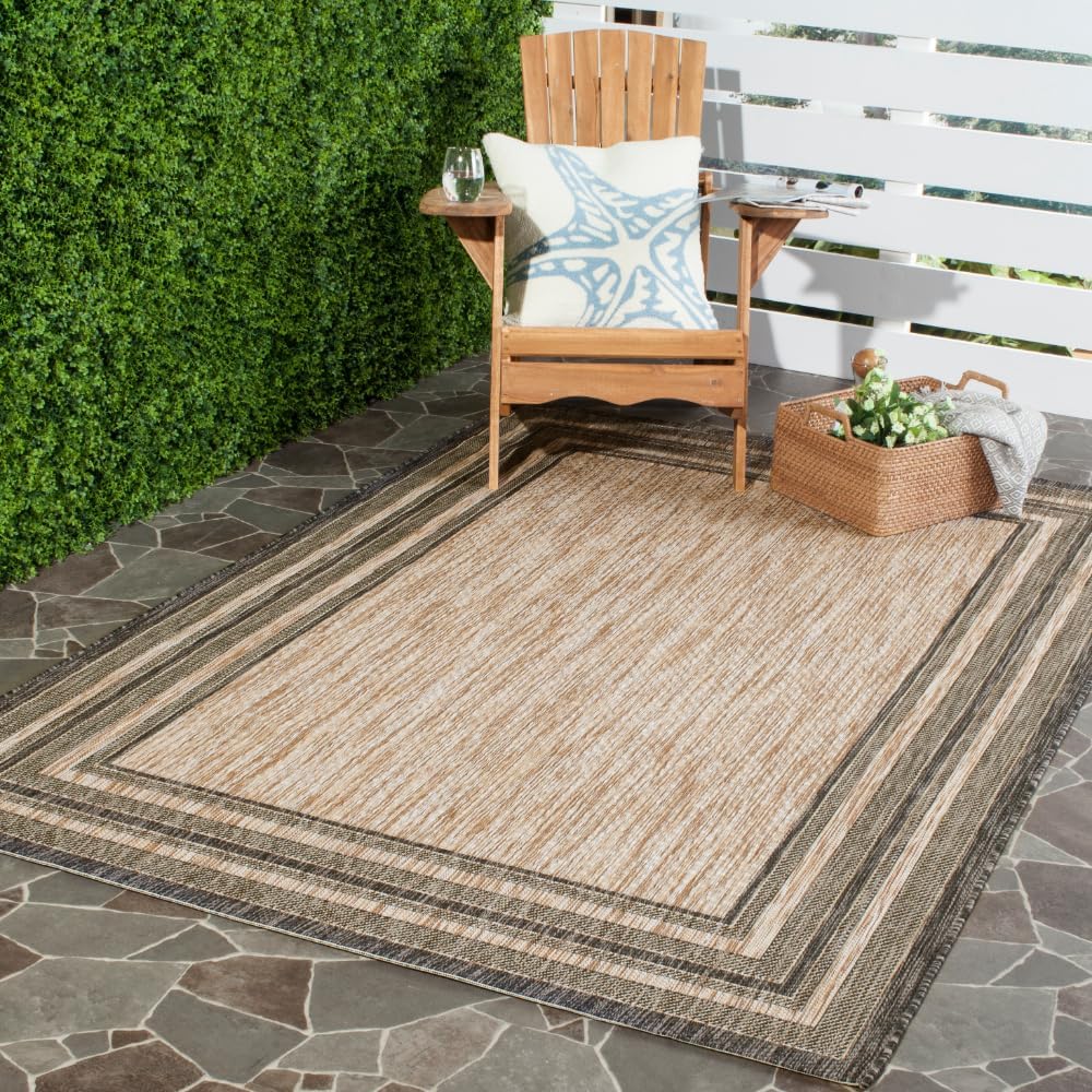 Natural Black Border Outdoor Rug