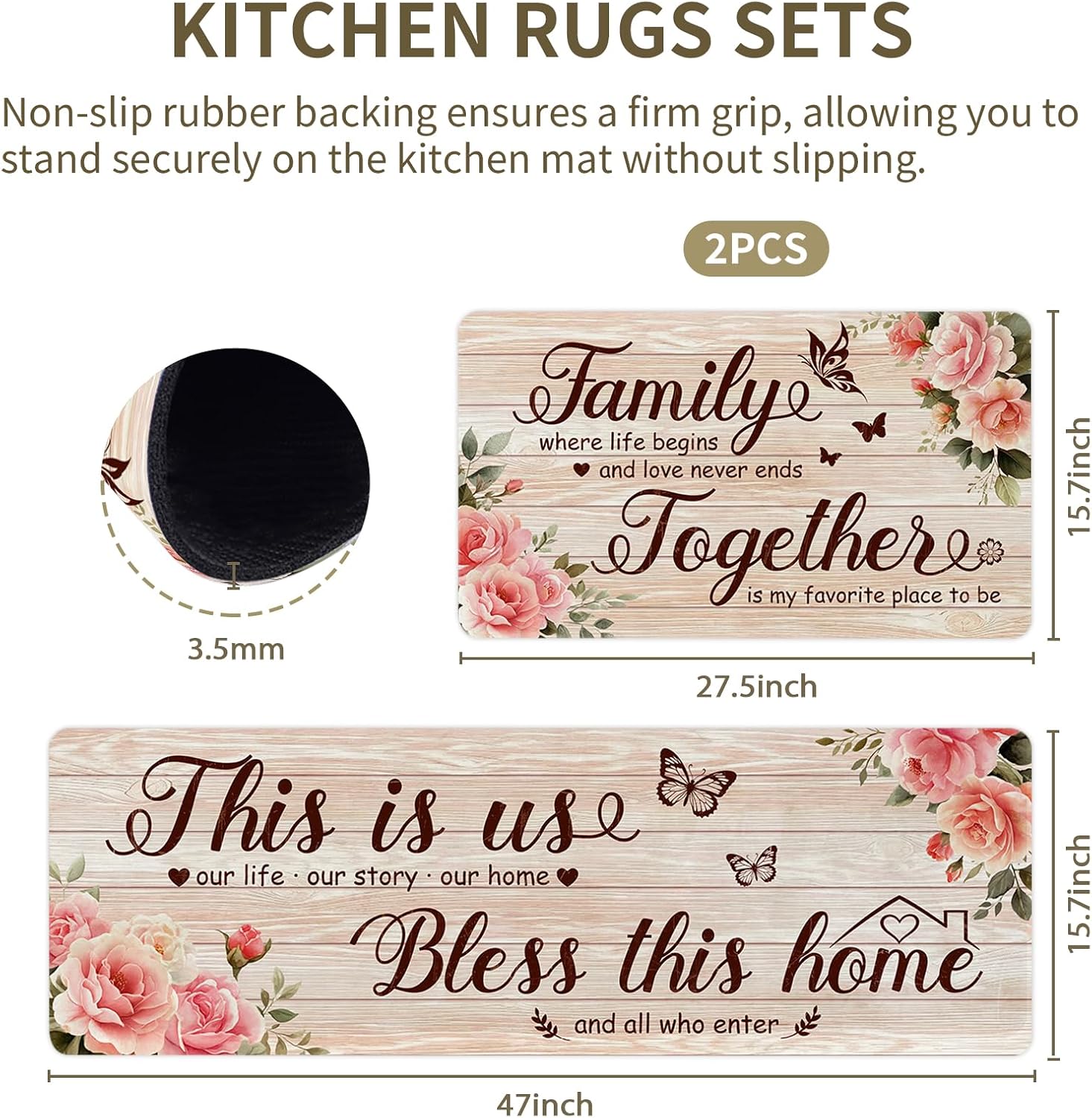 Farmhouse Washable Anti Fatigue Kitchen Mat Set