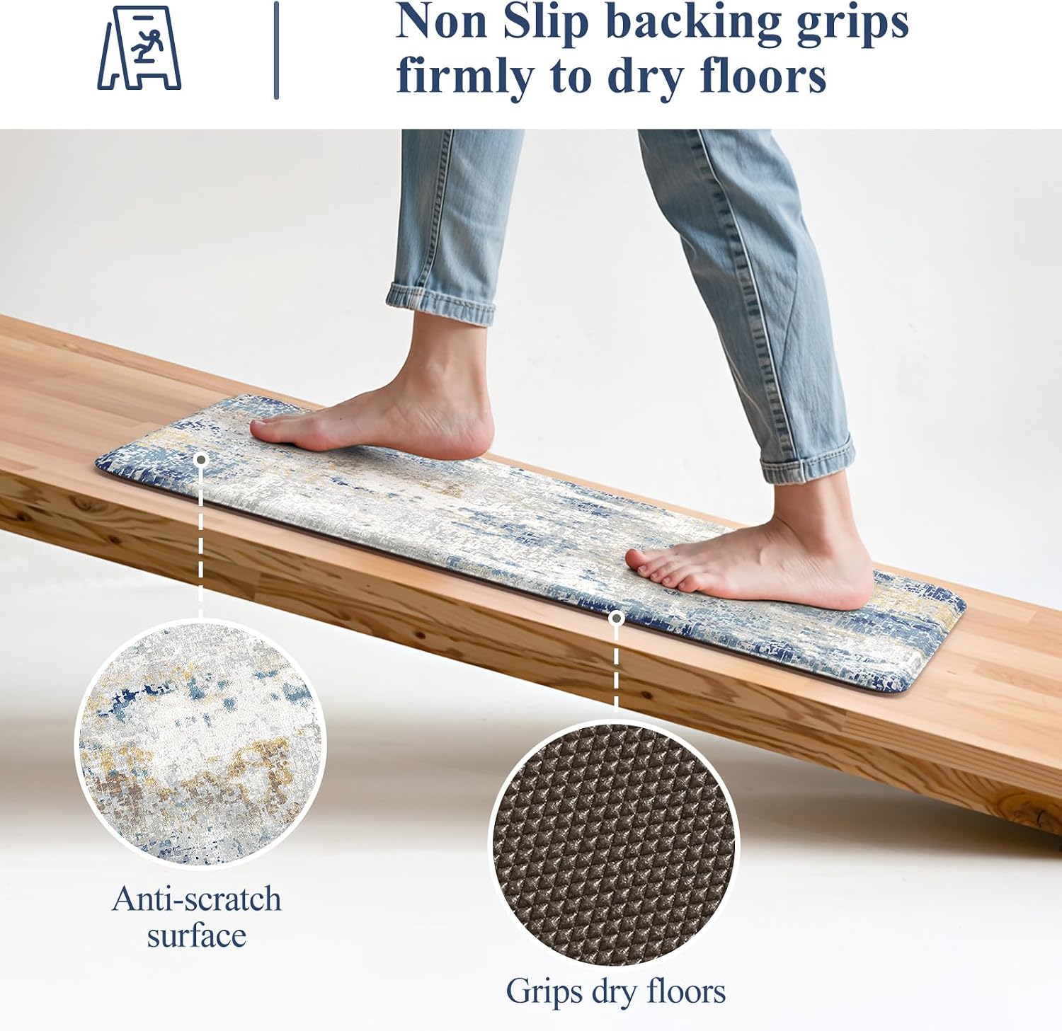 Blue Anti Fatigue Kitchen Mat Set