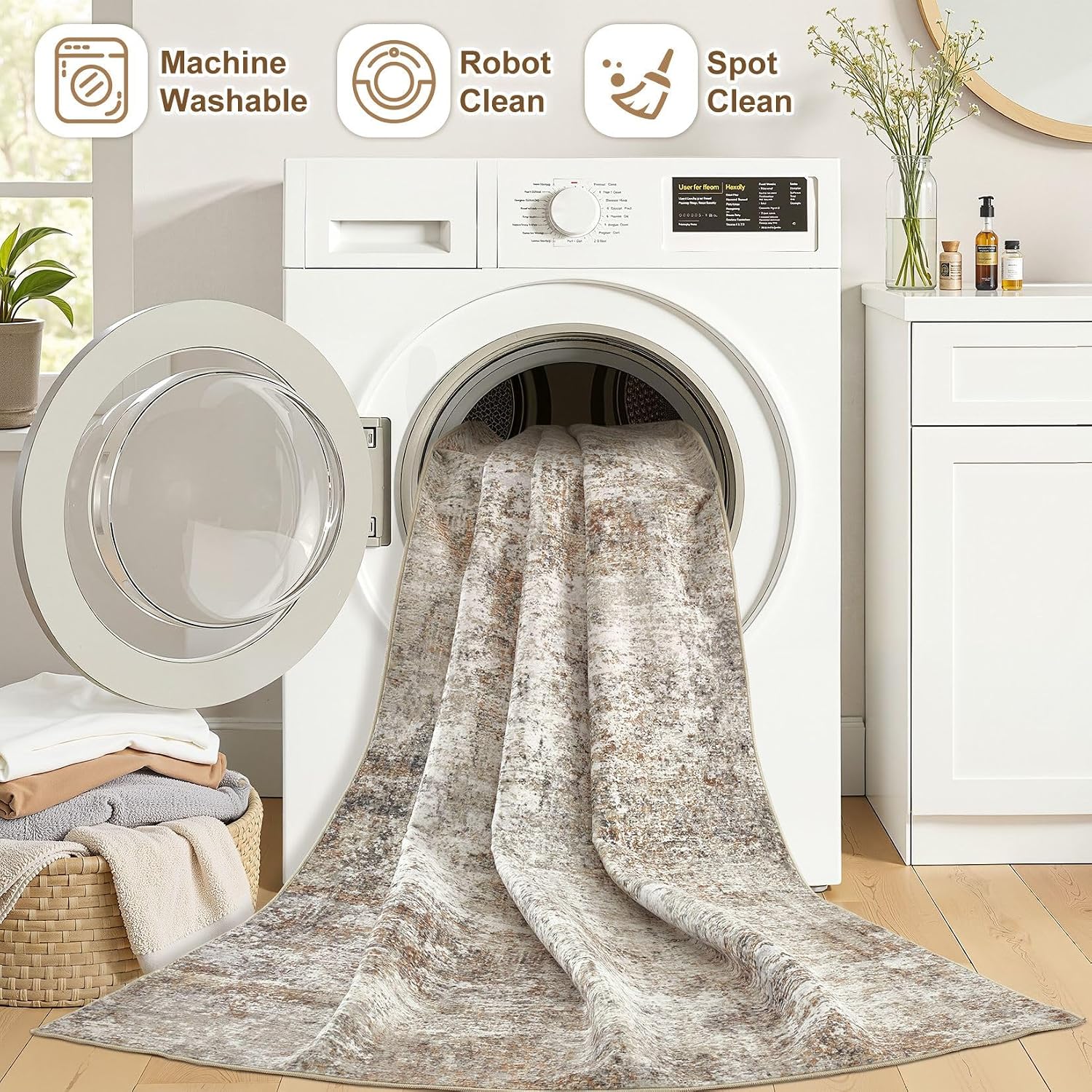 Neutral Abstract Washable Area Rugs