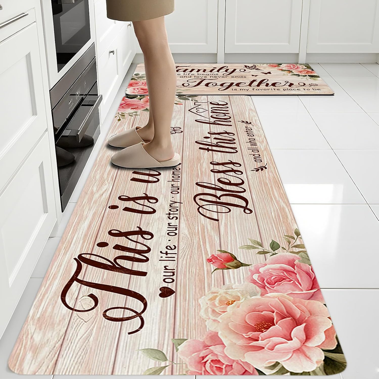Farmhouse Washable Anti Fatigue Kitchen Mat Set
