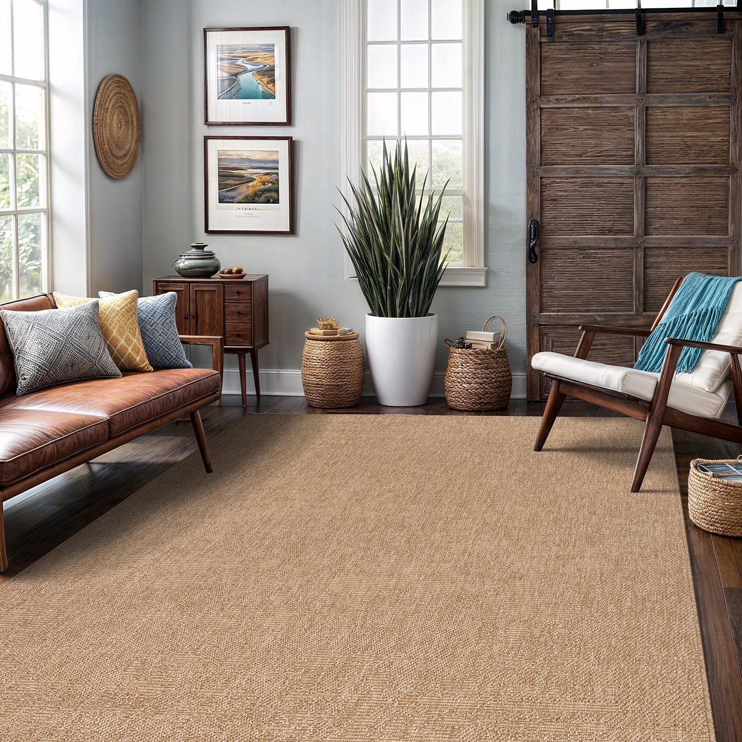 Natural Solid Woven Jute Area Rug