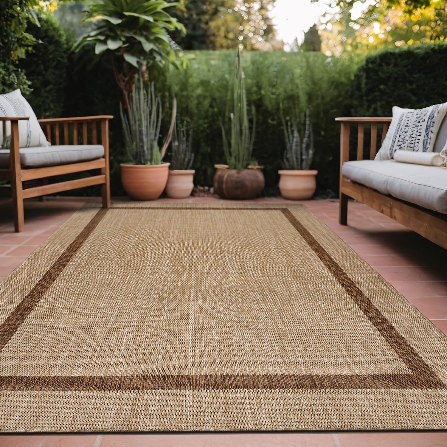 Home Beige Border Jute Outdoor Rug
