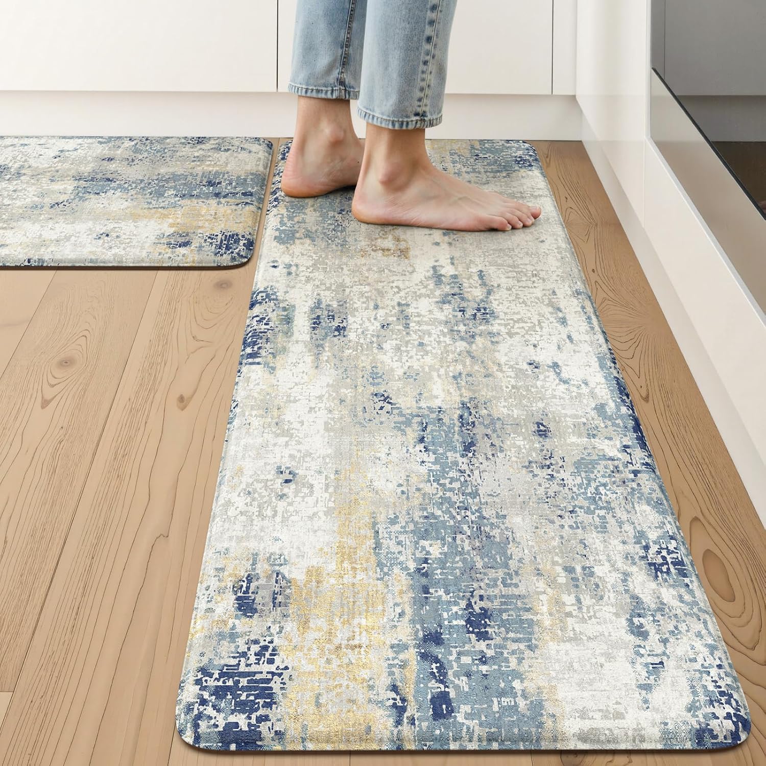 Blue Anti Fatigue Kitchen Mat Set