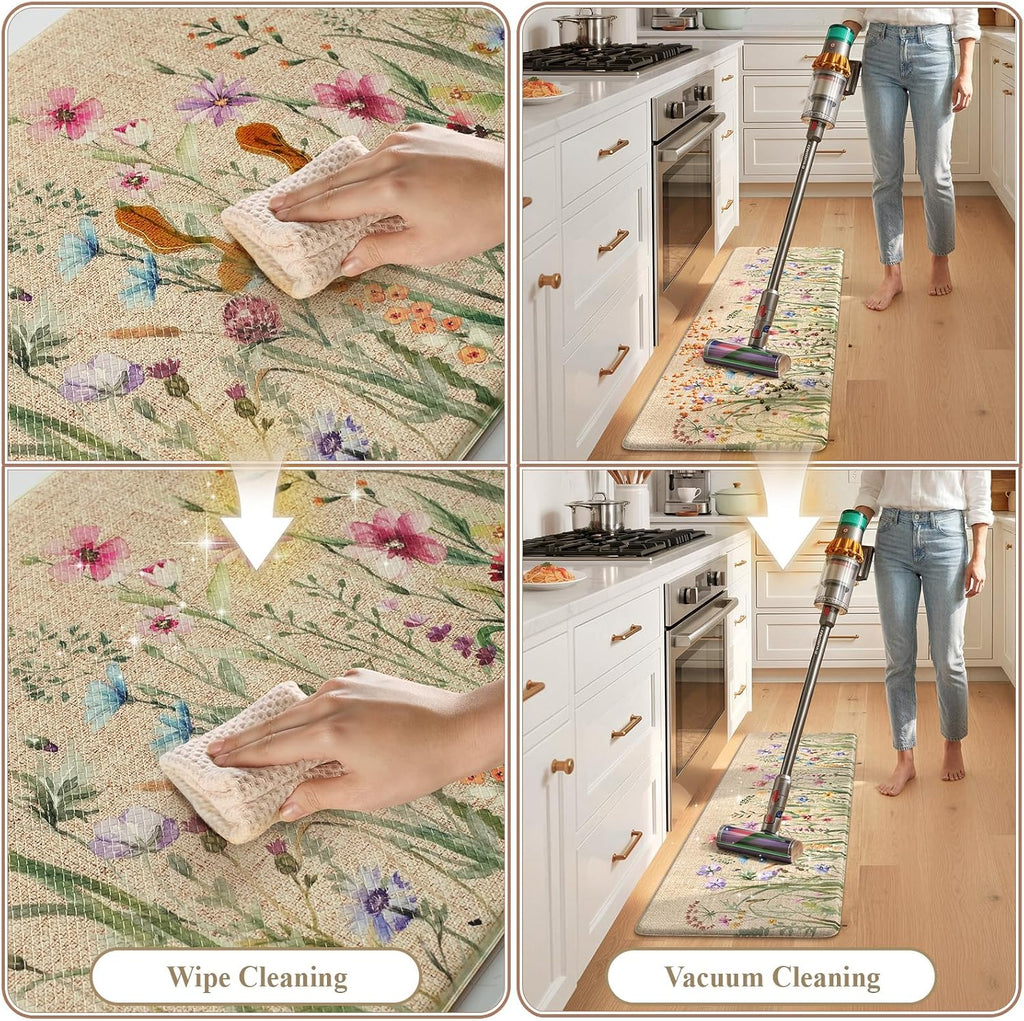 KIMODE Brown Floral Kitchen Mat Set