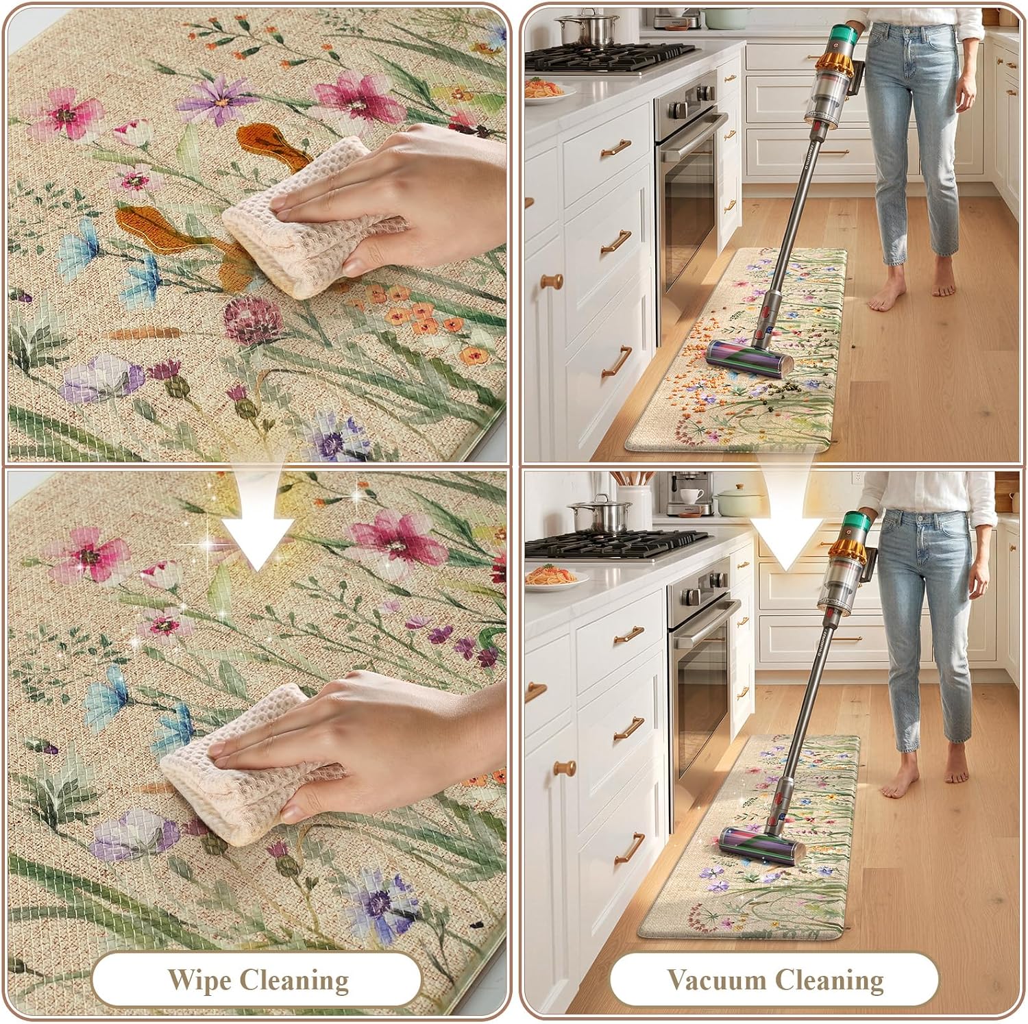 KIMODE Brown Floral Kitchen Mat Set
