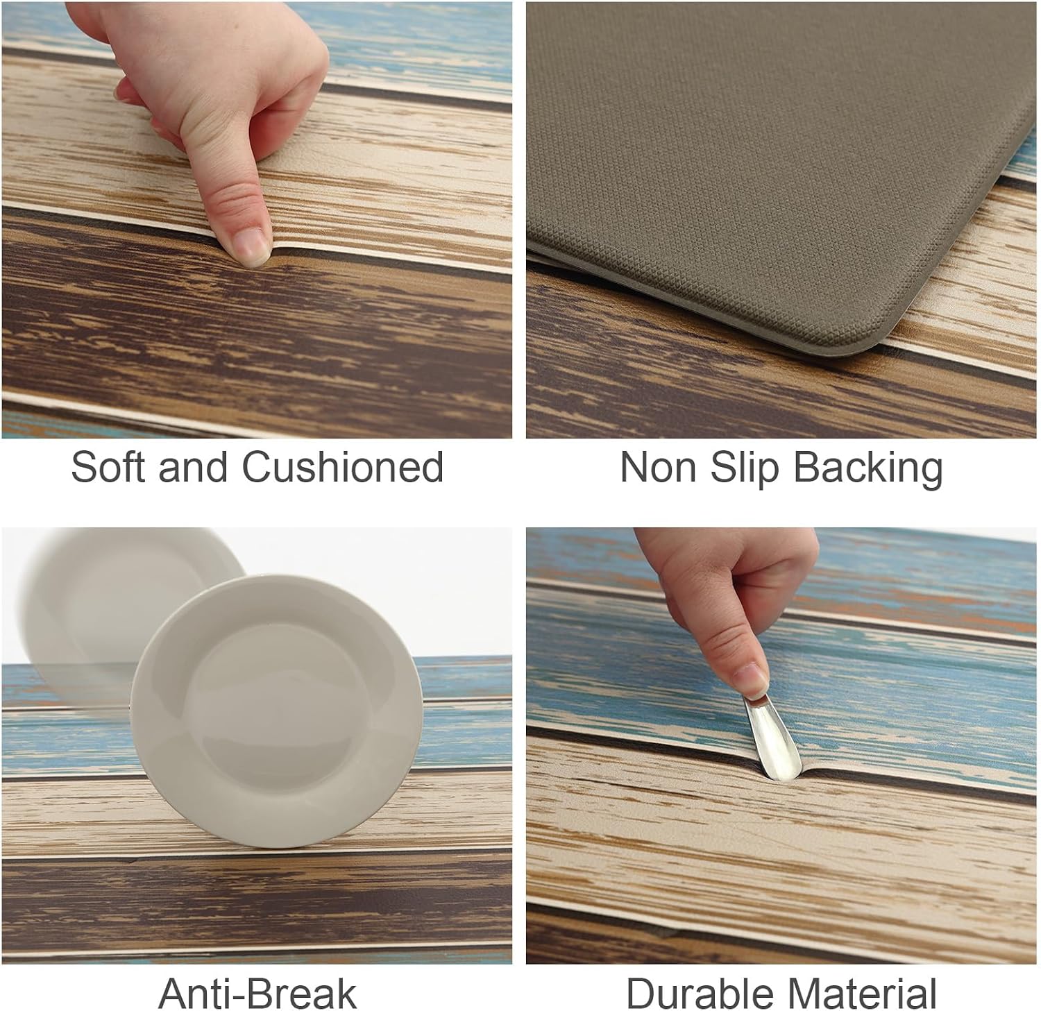 MAYHMYO Teal Wood Kitchen Mat Set