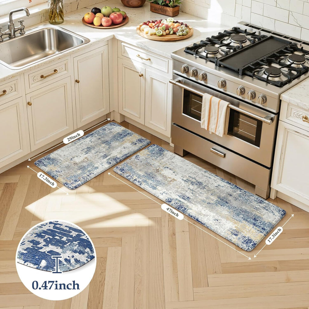 Blue Anti Fatigue Kitchen Mat Set