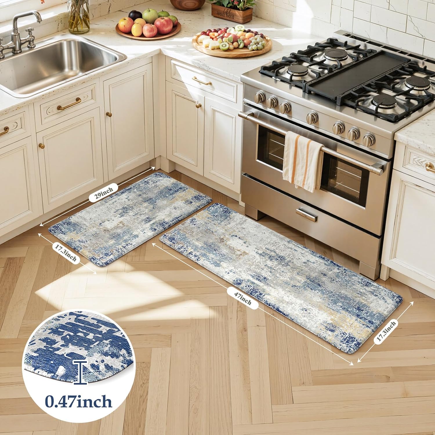 Blue Anti Fatigue Kitchen Mat Set