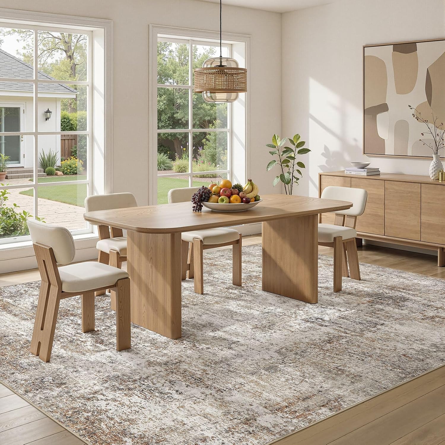 Neutral Abstract Washable Area Rugs