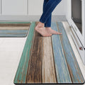 MAYHMYO Teal Wood Kitchen Mat Set