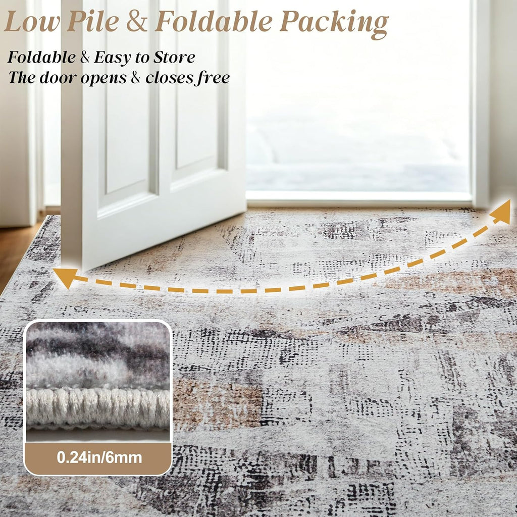 Brown Gray Farmhouse Washable Area Rugs