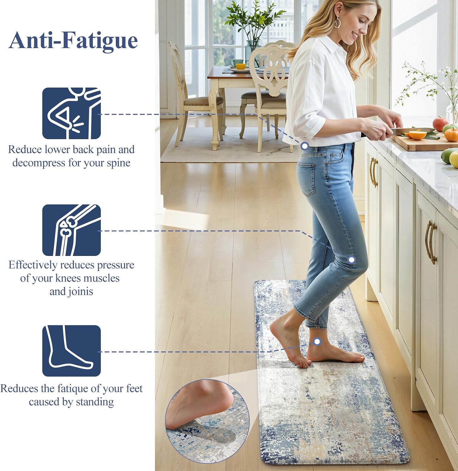 Blue Anti Fatigue Kitchen Mat Set