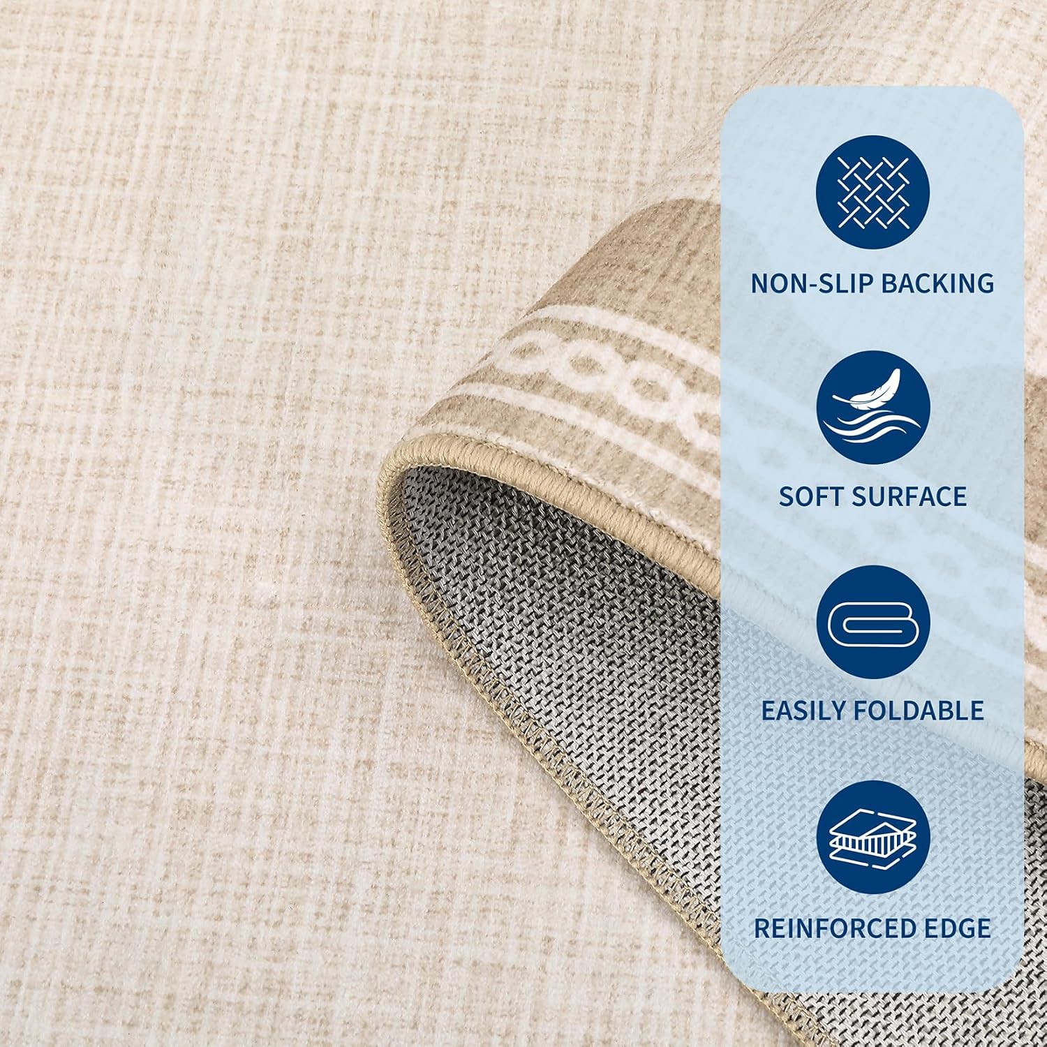 Beige Scalloped Washable Runner Rug