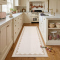 Beige Scalloped Washable Runner Rug