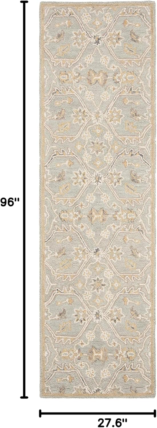 Slate Beige Wool Blossom Runner Rug