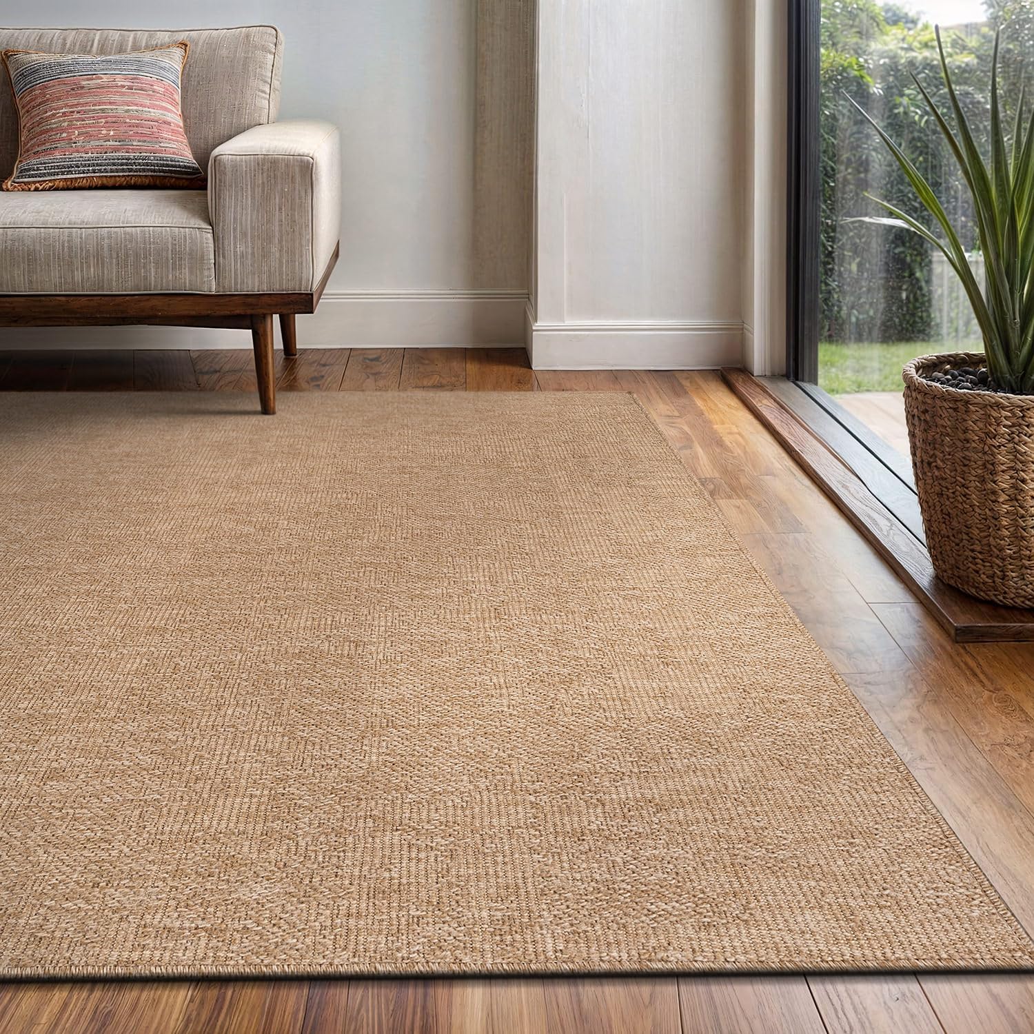Natural Solid Woven Jute Area Rug