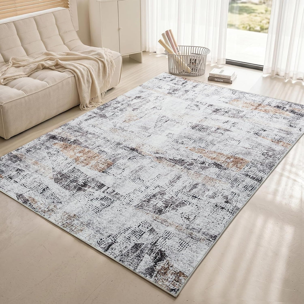 Brown Gray Farmhouse Washable Area Rugs