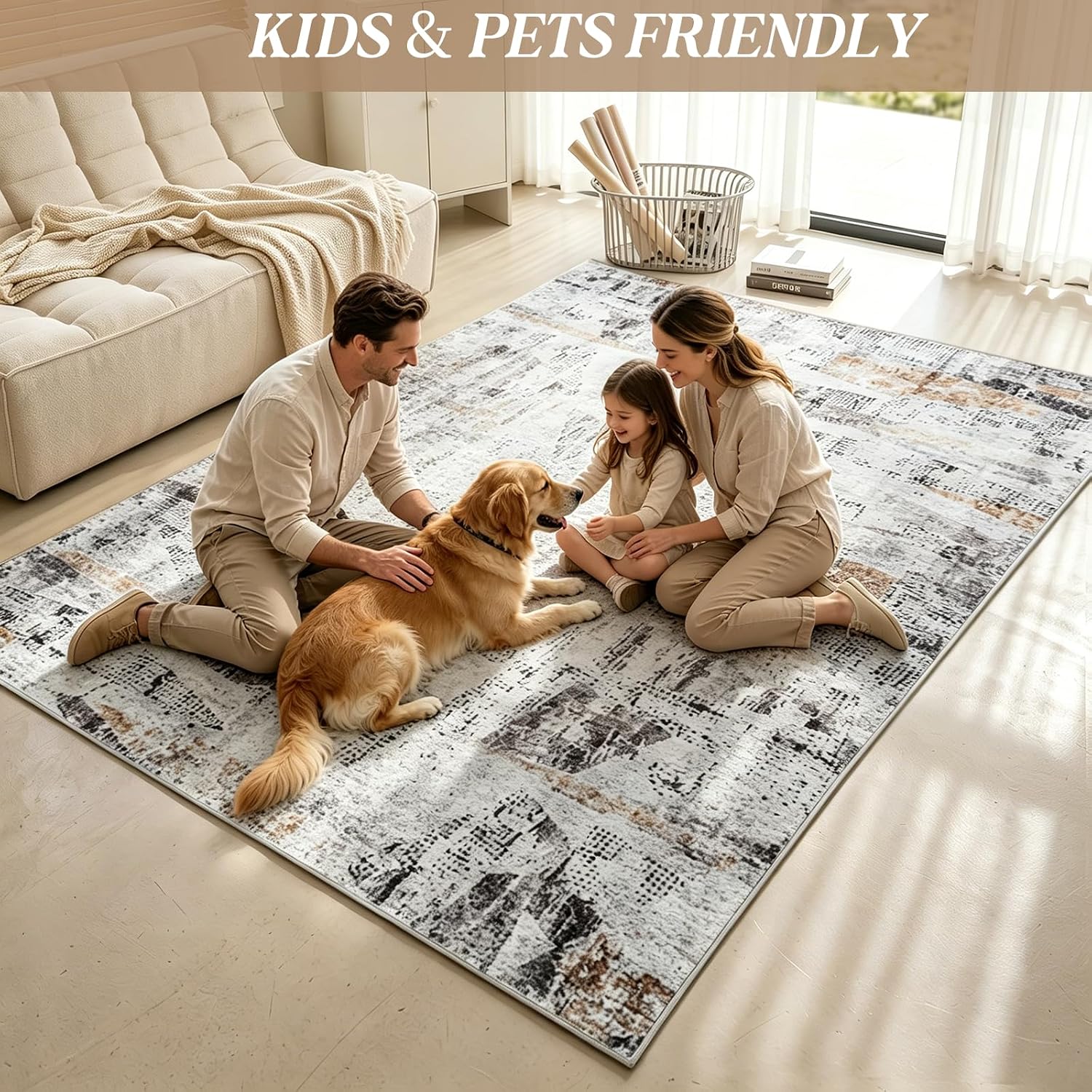 Brown Gray Farmhouse Washable Area Rugs