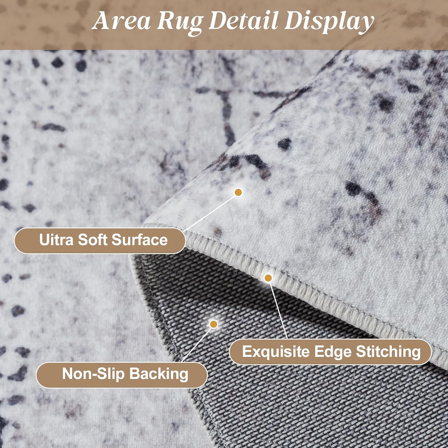 Brown Gray Farmhouse Washable Area Rugs