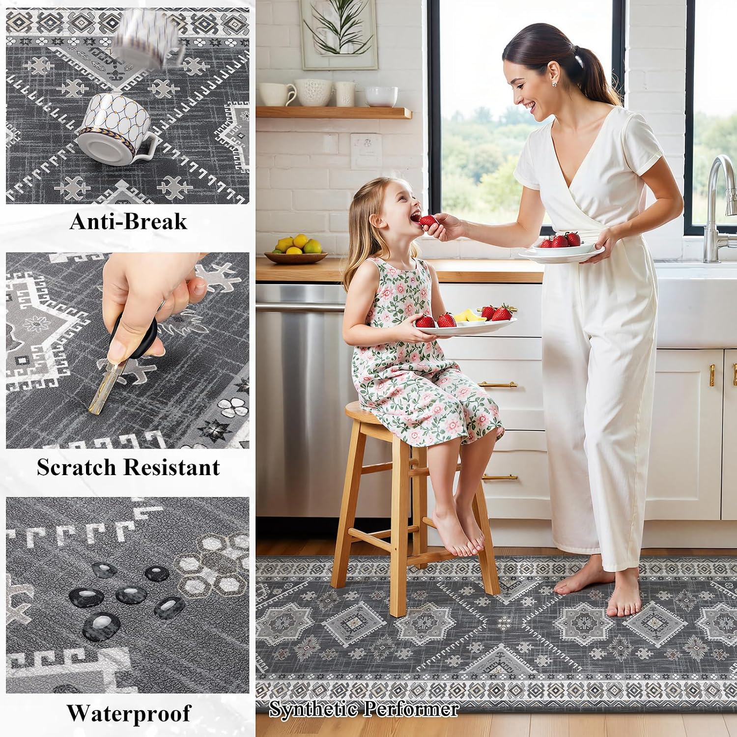 Ileading Grey Farmhouse Anti Fatigue Kitchen Mat