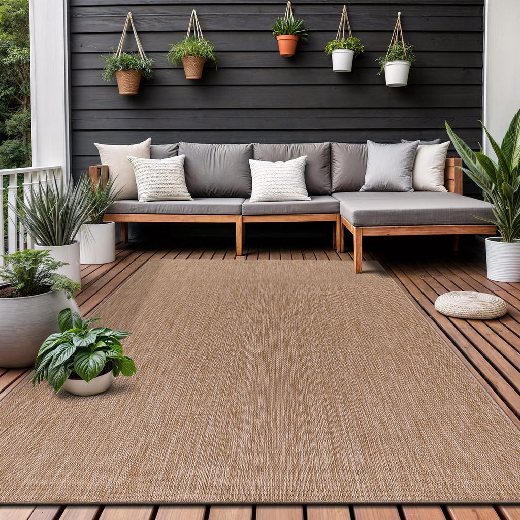Beige Solid Jute Outdoor Rug
