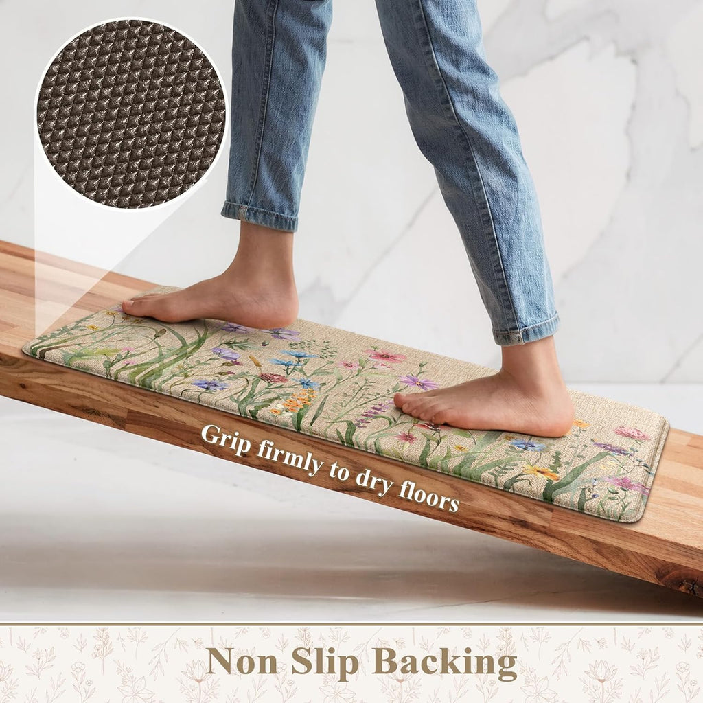 KIMODE Brown Floral Kitchen Mat Set