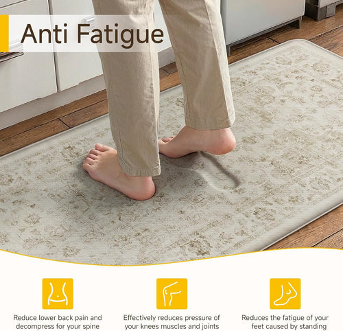 Beige Vintage Anti Fatigue Kitchen Mat Set