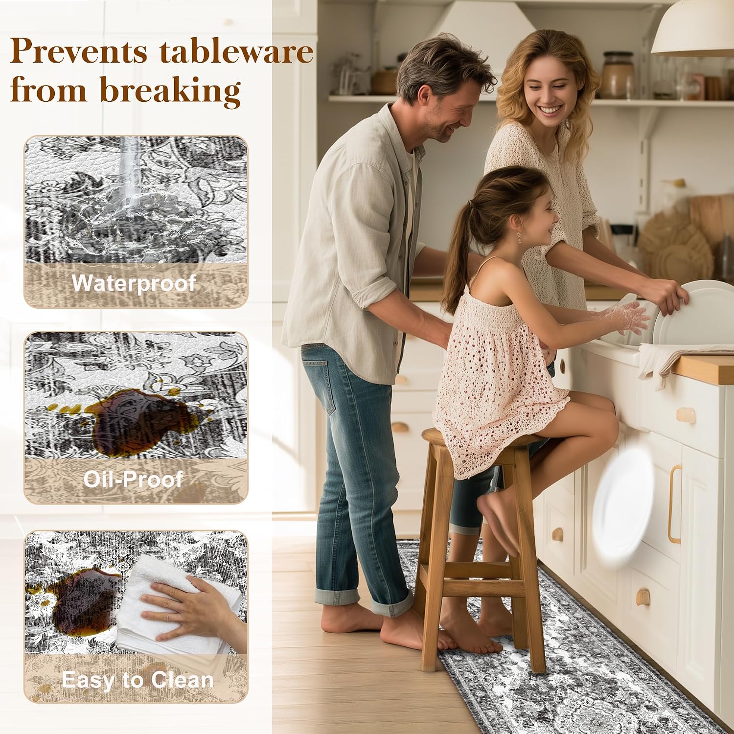 Dark Grey Boho Anti Fatigue Kitchen Mat Set