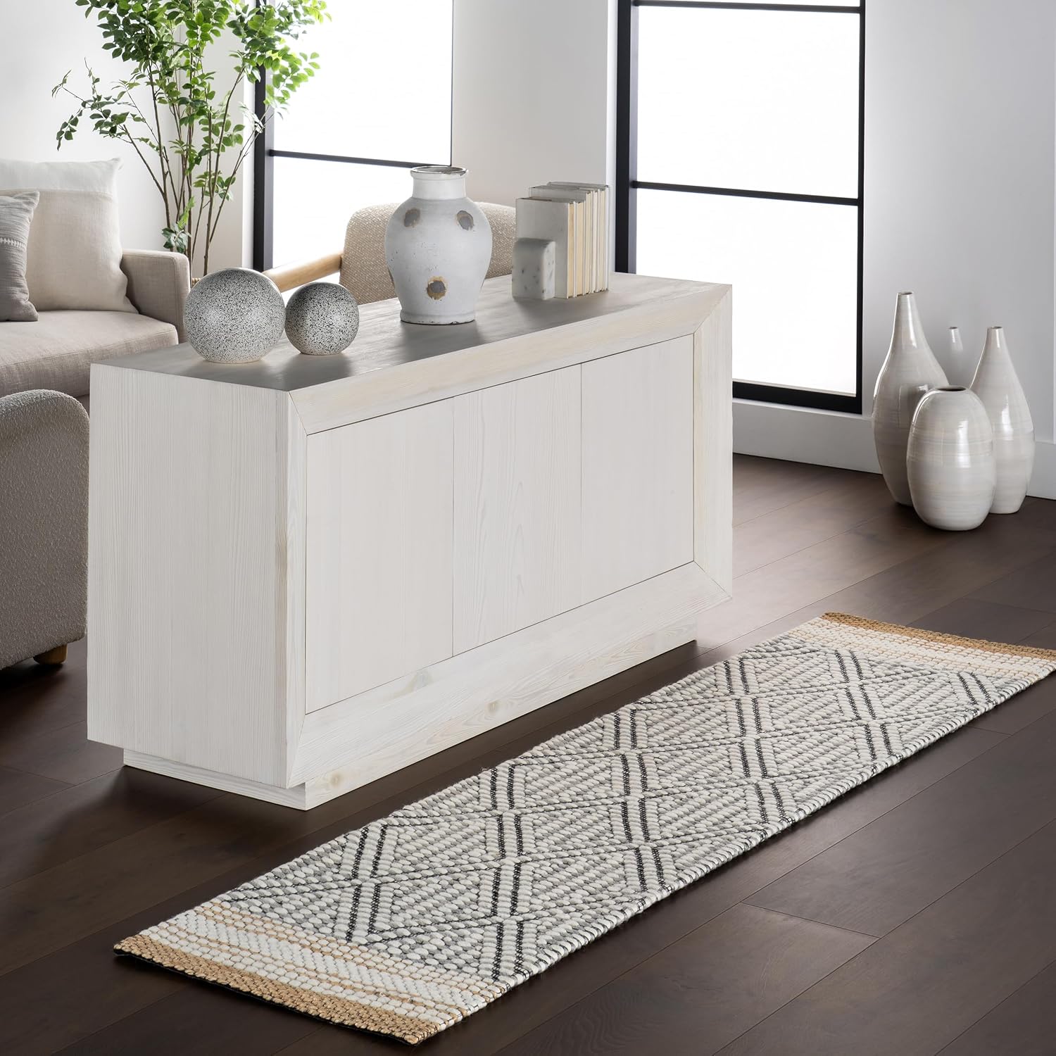 Ivory Bohemian Trellis Runner Rug