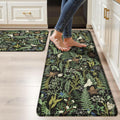 Black Green Botanical Anti Fatigue Kitchen Mat Set