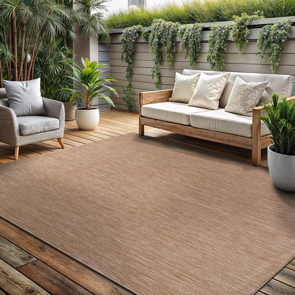Beige Solid Jute Outdoor Rug