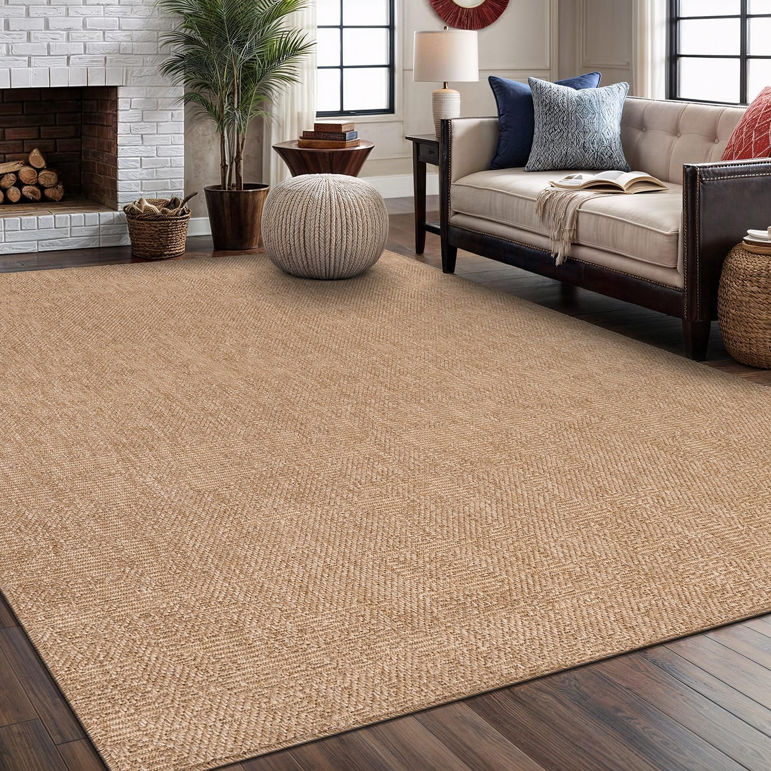 Natural Solid Woven Jute Area Rug