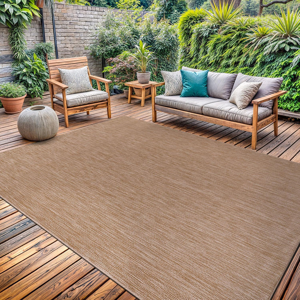 Beige Solid Jute Outdoor Rug