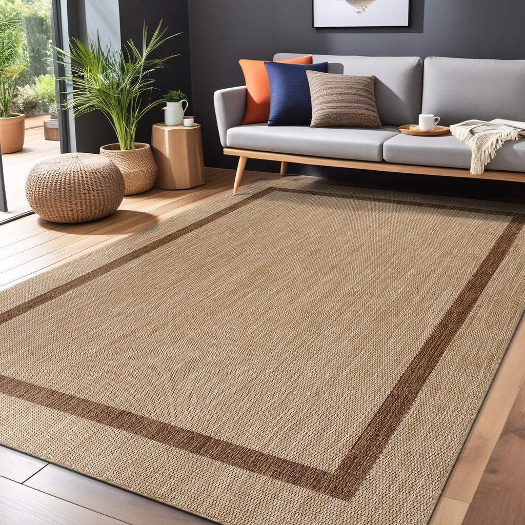 Home Beige Border Jute Outdoor Rug