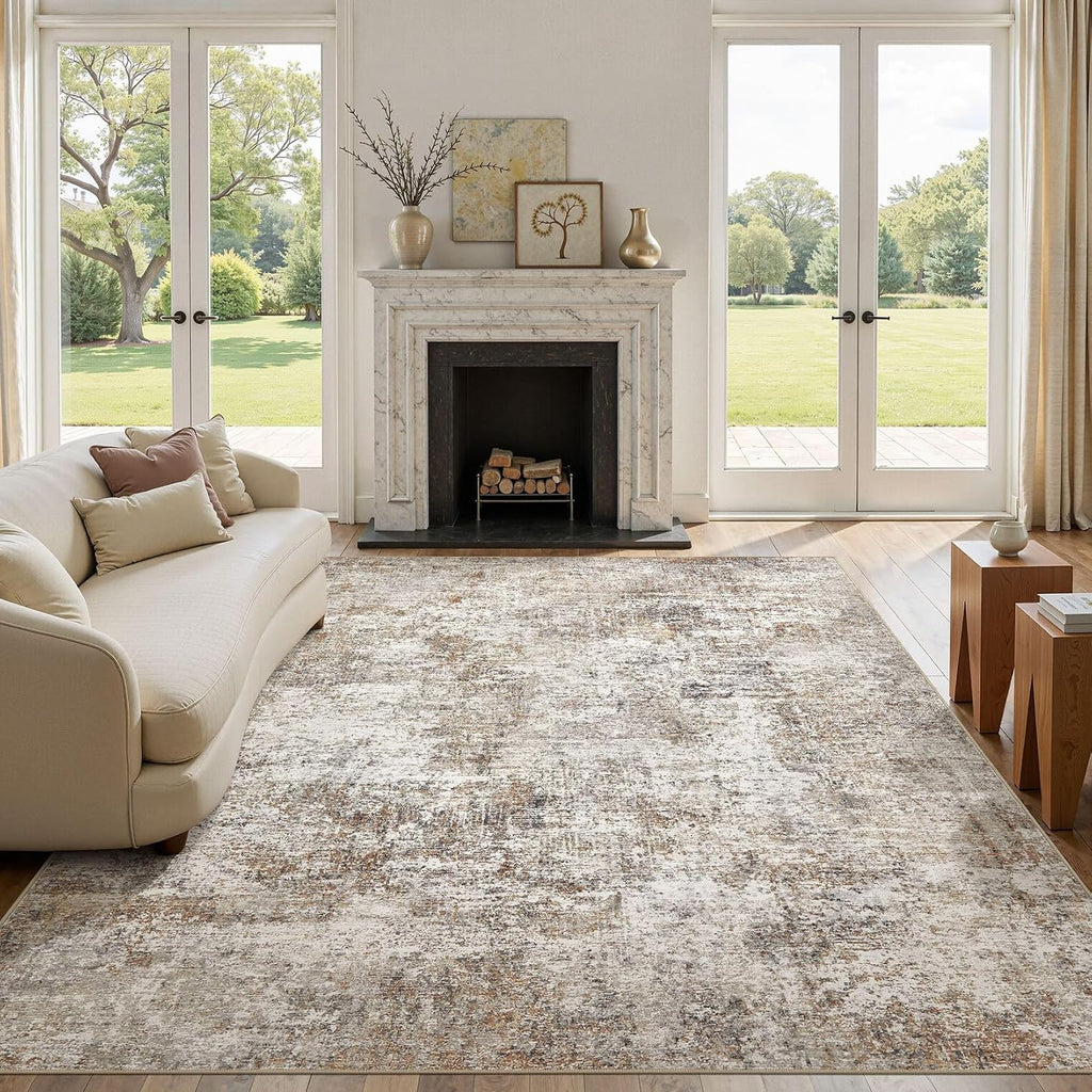 Neutral Abstract Washable Area Rugs