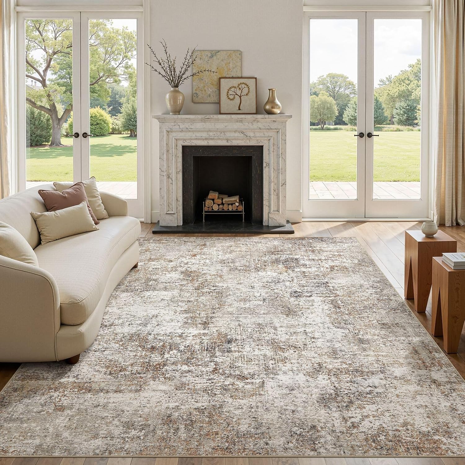 Neutral Abstract Washable Area Rugs