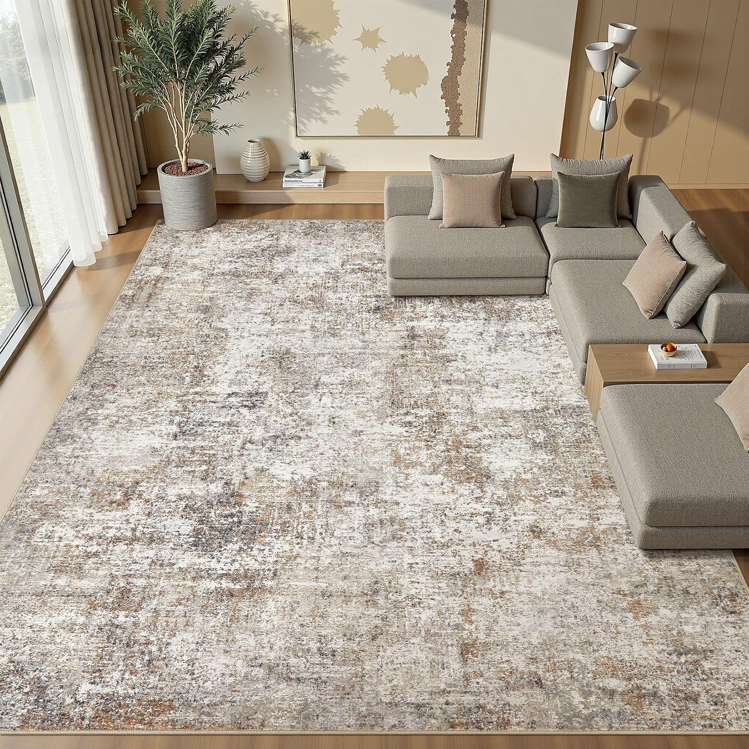 Neutral Abstract Washable Area Rugs