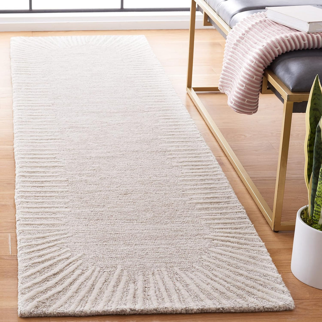 Natural Ivory Abstract Wool Runner Rug