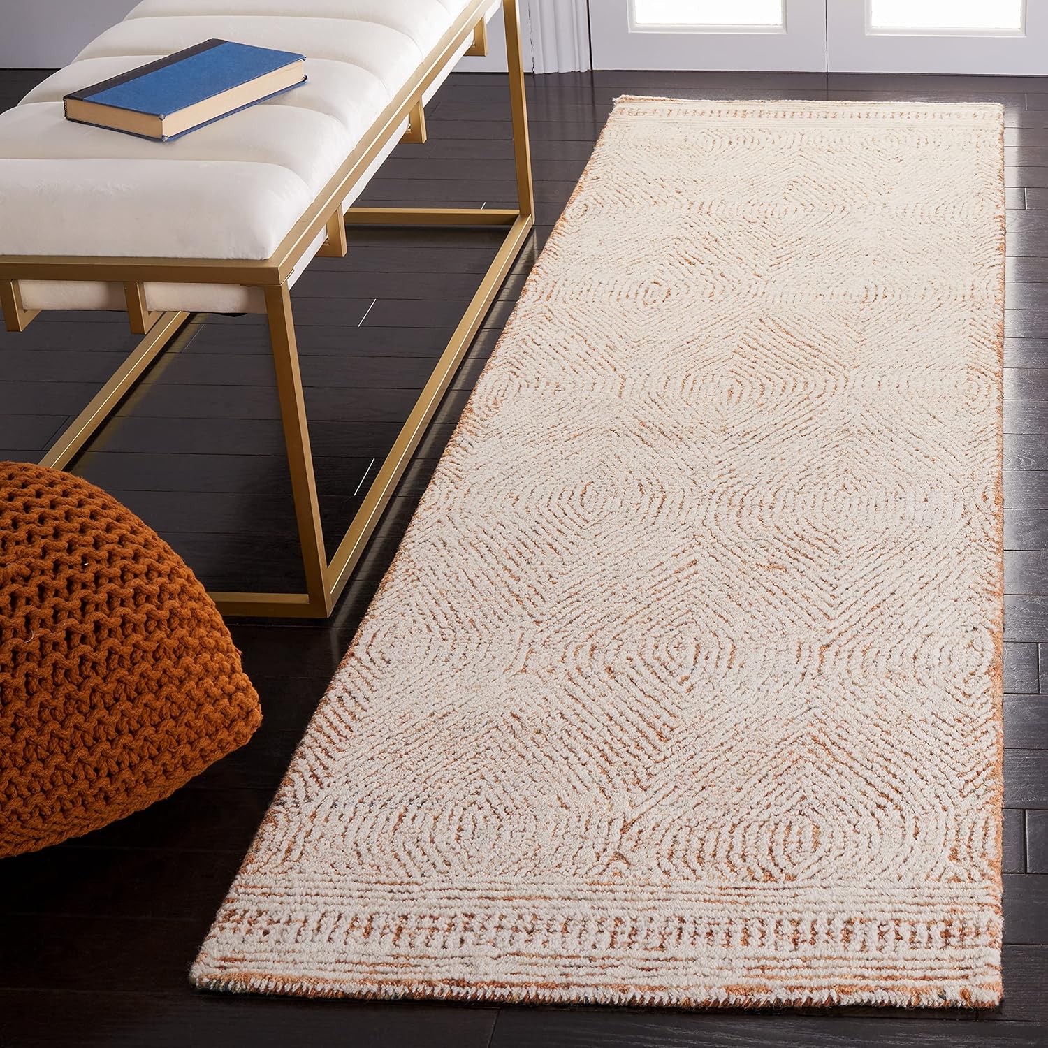Ivory Rust Abstract Wool Runner Rug
