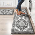 Dark Grey Boho Anti Fatigue Kitchen Mat Set