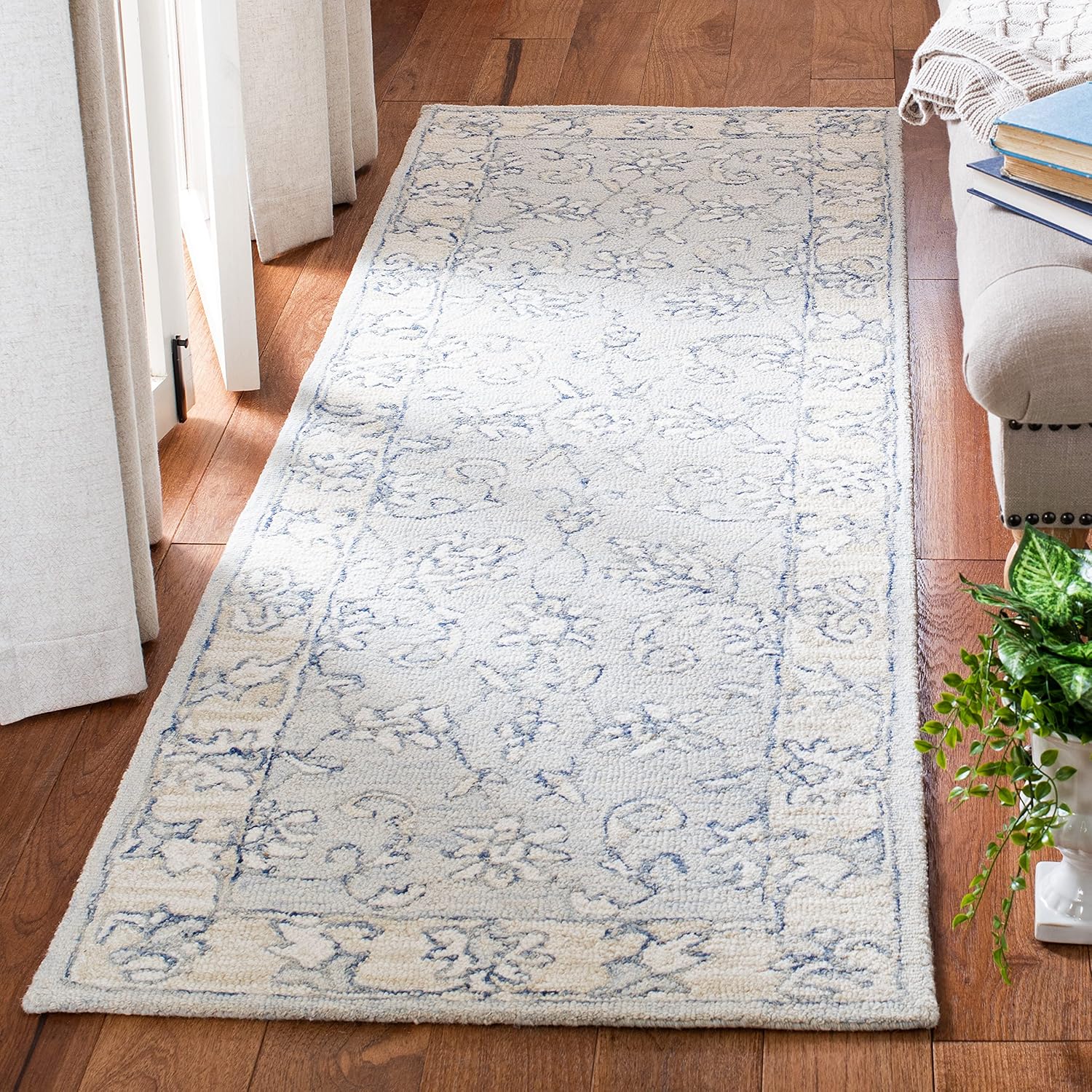 SAFAVIEH Blue Beige Wool Runner Rug