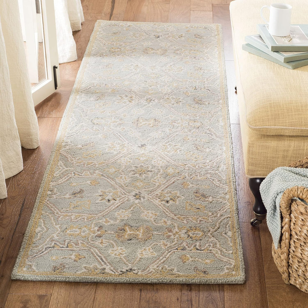 Slate Beige Wool Blossom Runner Rug