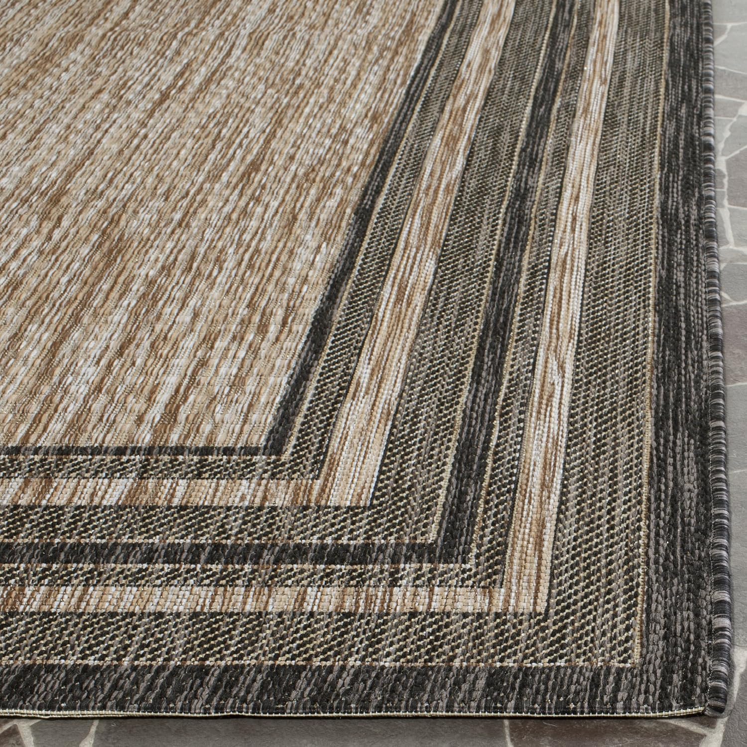 Natural Black Border Outdoor Rug