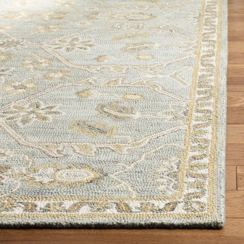 Slate Beige Wool Blossom Runner Rug