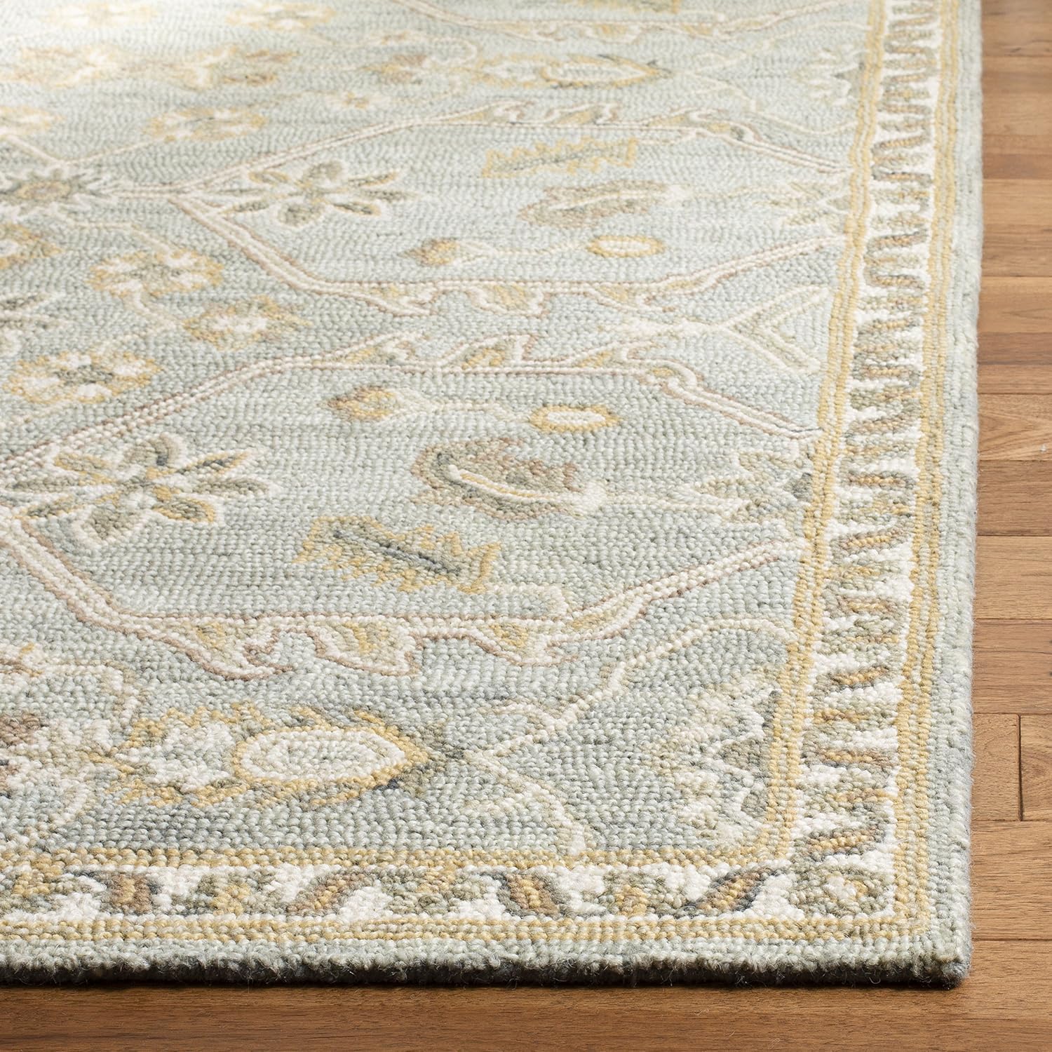 Slate Beige Wool Blossom Runner Rug