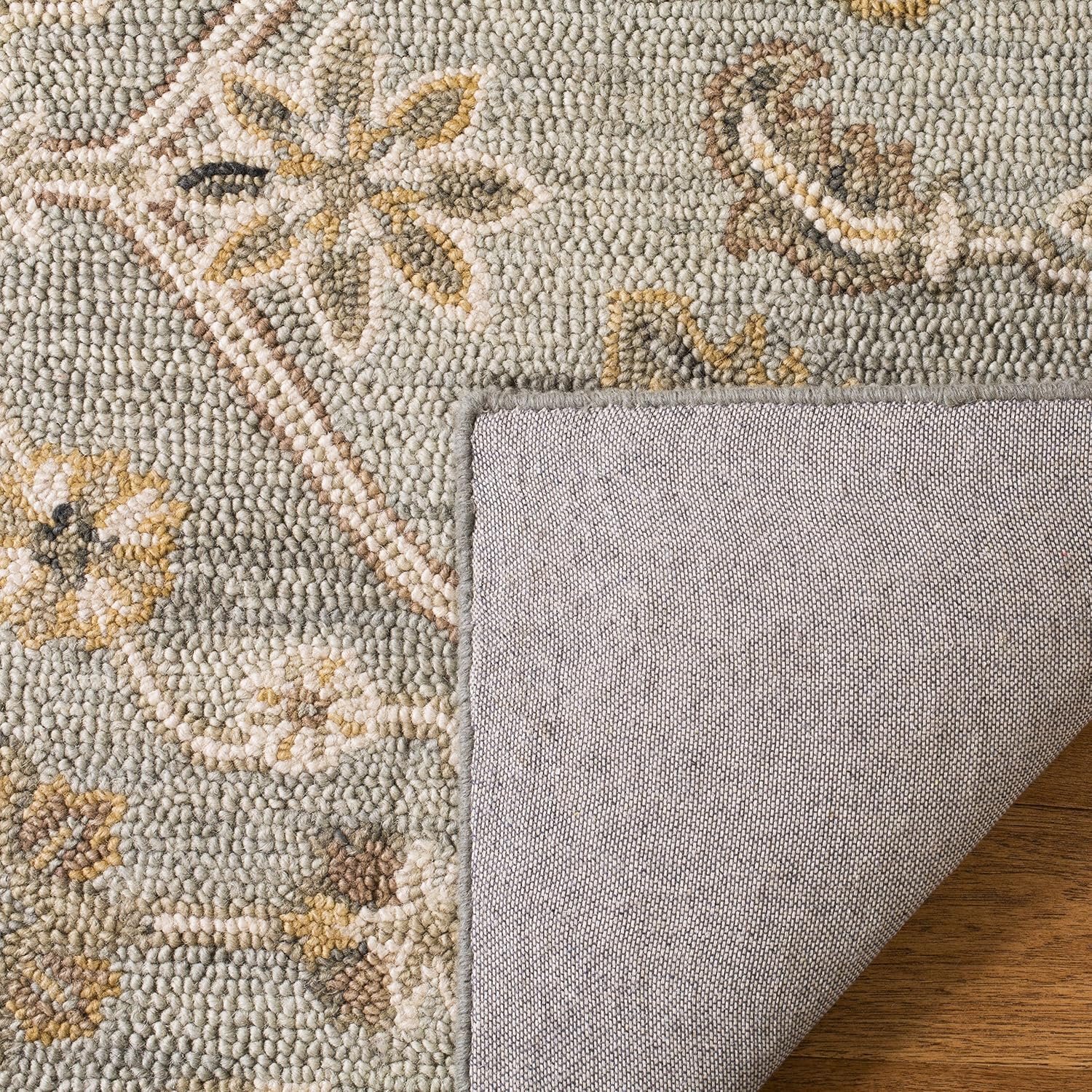 Slate Beige Wool Blossom Runner Rug